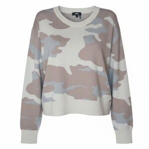 Women's DNKY Tan & Cream Camo Pullover Boxy Oversized Cropped Sweater Size‎ XL